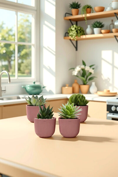 Melkan Home 4 Adet 0,27 Litre Kare Saksı Mini Boy Kaktüs Sukulent Saksısı Tab...