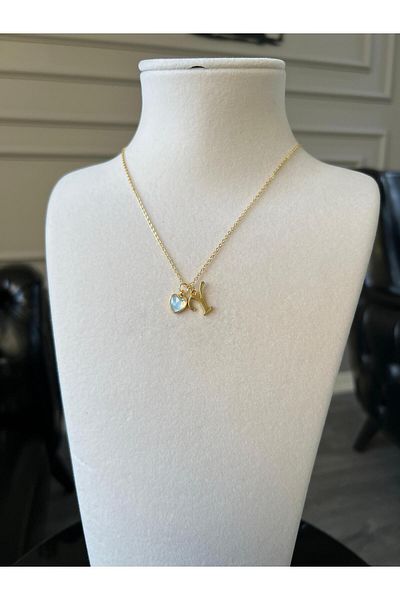 Store Y Letter Necklace with Heart Charm - Chain Design