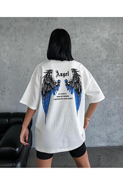 NoVibe Μπλουζάκι Unisex Back Wing Angel με εμπριμέ κοντό μανίκι 100% βαμβάκι
