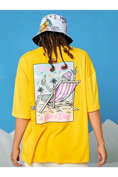 NoVibe Tricou oversize imprimat galben Today pentru femei