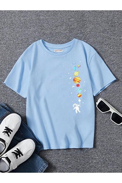 NoVibe Παιδική μπλούζα Astronaut Balloon Planets με στάμπα Oversize