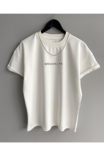 NoVibe Παιδικό Παιδικό μπλουζάκι με στάμπα Brooklyn White, Oversize