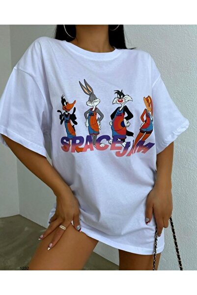 NoVibe Plus Size Space Jam Space Basketball Team Printed Oversize Crew Neck T...