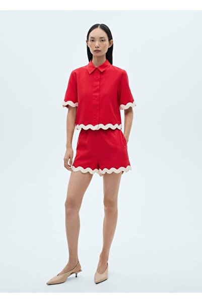 MANGO Woman Cotton Shirt with Contrast Trim