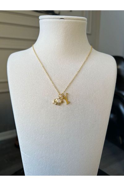 Store Y Letter Necklace Steel Luck Necklace with Cute Elephant Charm