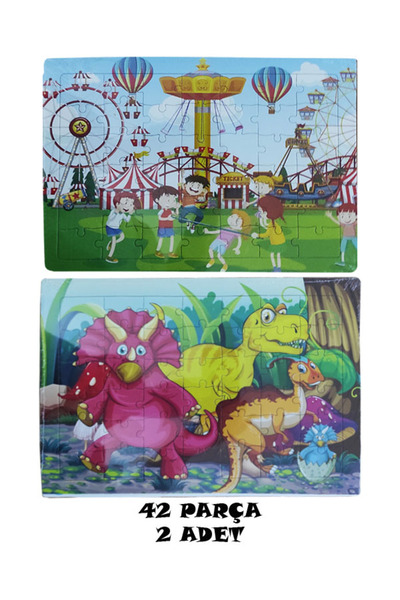 BEYHAN BAYHAN 2 Adet 42 Parça Karton Yapboz Puzzle 4-5 Yaş -Luna Park ve Dina...