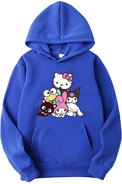 makiteks Hanorac supradimensionat pentru femei cu glugă, buzunar cangur, Bestfriends Kuromi Hello Kitty