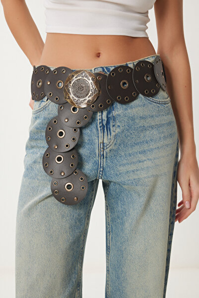 Lovelyİstanbul Curea rotundă din piele artificială cu împânzire - LNS0021 (maro)