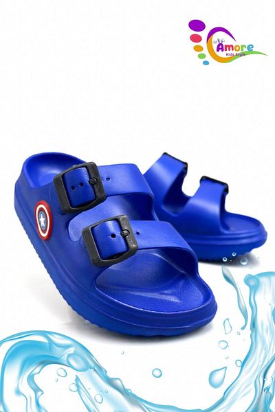 lil amore Light Air Wagon - Beach Kids Slippers - Koksu Strip Blue