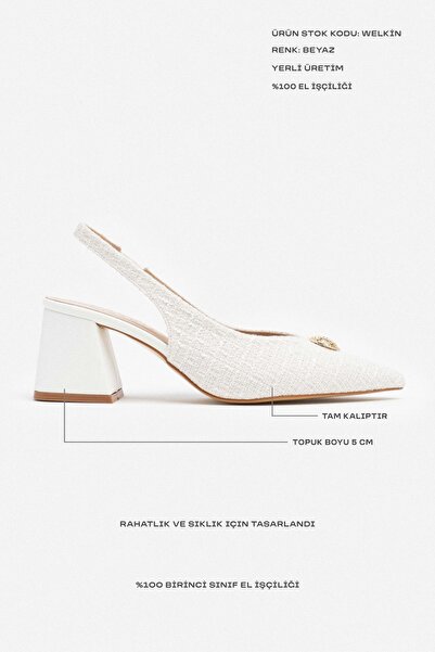 NİŞANTAŞI SHOES Dámské boty na podpatku Welkin White Rug s podrobným detailem špičaté špičky