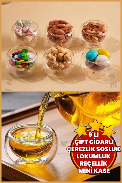 İnfeta 6 قطع وعاء صلصة صغير مزدوج الجدار، مجموعة أطباق حلويات تركية، طبق تقديم القهوة