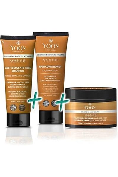 Mu Art Yoon 3-Pack Vegan Salt-Free Shampoo 250ml, Conditioner 200ml, Hair Mask 250ml, Moisturizing, Nourishing V