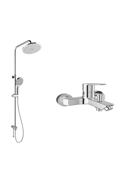 KALE Mare Bathroom Faucet and Rain Round Push Button Shower Bar