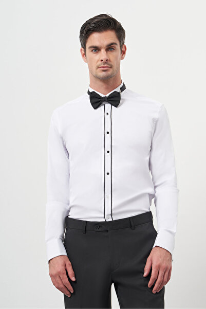 Morven Cămașă neagră pentru bărbați, slim fit, cu guler Ata