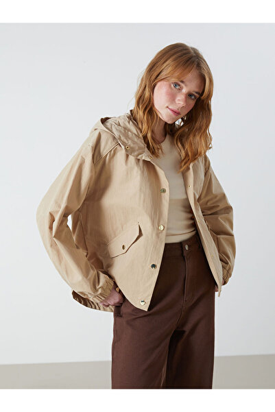 LC Waikiki Beige Hooded Plain Oversize Women's Trench Coat