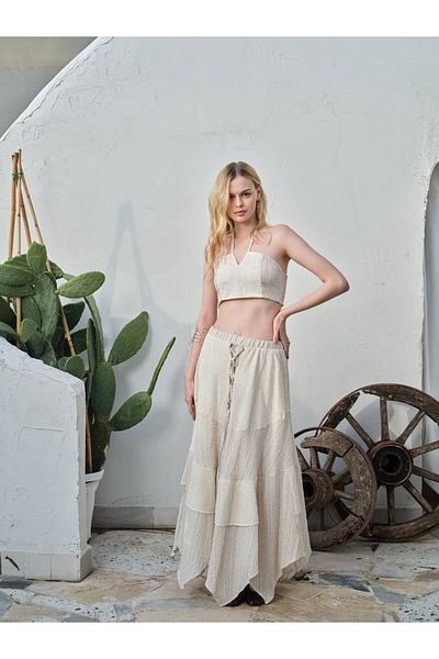 İLKCET MODA Fusta lungă de damă cu broderie colorată în piatră