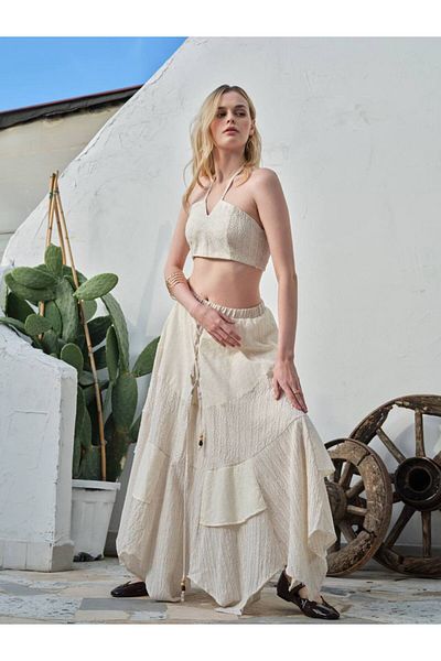 İLKCET MODA Fusta lungă de damă cu broderie colorată în piatră