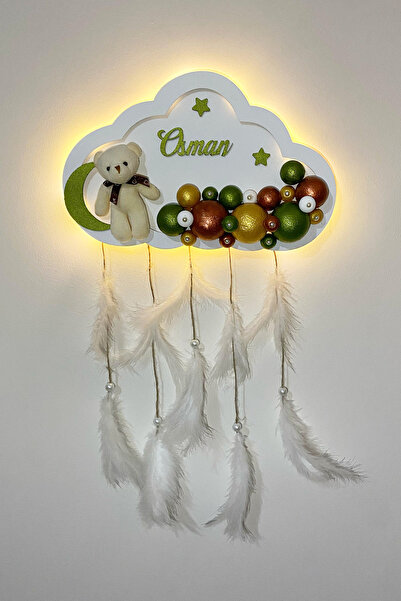 Ahşaplan Bubble Ledli Bulut Bebek Kapı Süsü | Bebek Odası Duvar Süsü