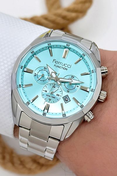 Ferrucci Function Men's Wristwatch - Silver-Turquoise Bracelet 3Atm Sdfer061