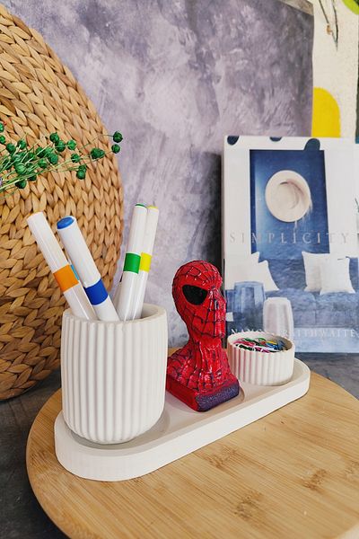 puridadesign Decorative Spiderman Figured Pen Holder, Paper Clip Holder Set, 4-Piece Desktop Organizer
