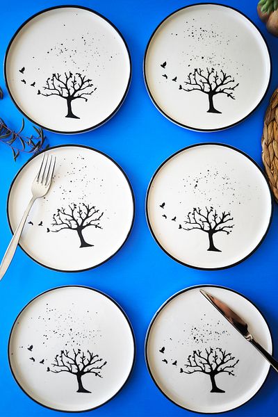 Dfn Life Black Birds 6-Piece Handmade Cake Plate - Presentation Set