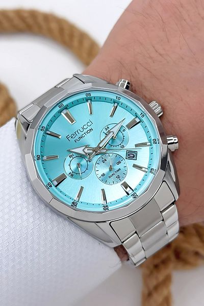 Ferrucci Function Men's Wristwatch - Silver-Turquoise Bracelet 3Atm Sdfer061