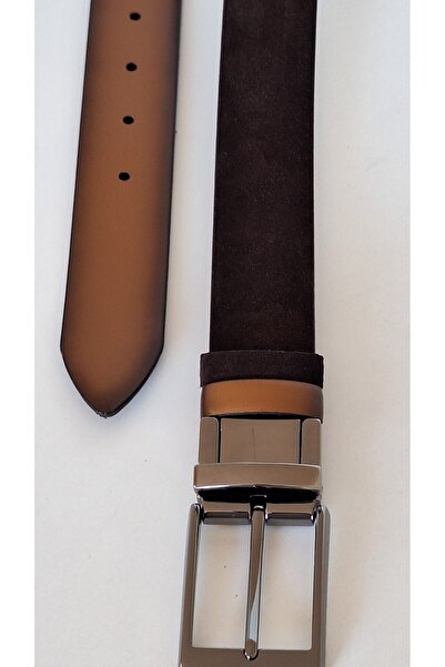 Darkwood -erkek Deri Kemer-klasik-çift Tarafli Kullanım-kahve Süet-taba Deri