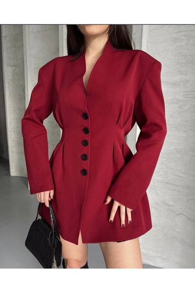 Meros Atelier Burgundy Zr Model Fresno Collet Detail Waist Seated Five Button...