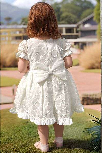 KETBaby Lace Patterned Festoon Dress with Bow