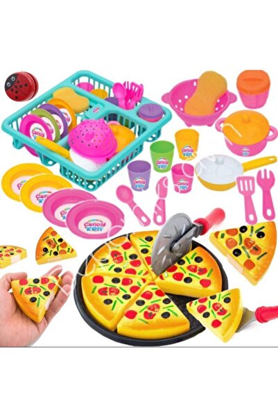 Oyuncakhane Oyuncak Bulaşıklık Bardak Tabak Tencere Set + Oyuncak Pizza Kesme...