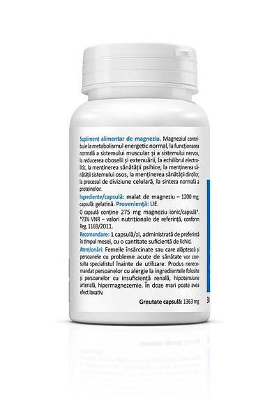 ZENYTH Magnesium Malate, 30 Capsules, For The Nervous And Muscular System, Reduces Fatigue And Exhaustion