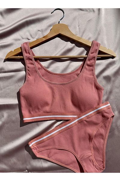Elosia Soleya 3-Pack, Cotton Camisole Dusty Rose, Blue and Black, Padded Half Undershirt and Slip Panty Set 4511