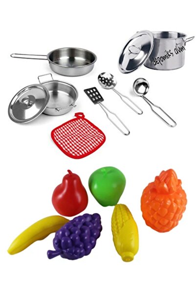 Oyuncakhane طقم أواني طهي ستانلس + لعبة الفواكه