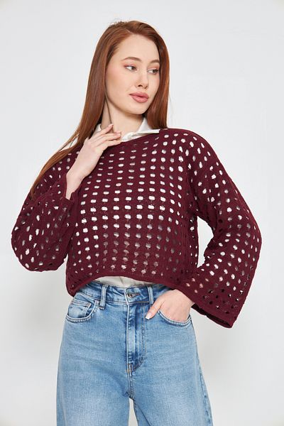 brako tekstil Perforated Knitted Crop Sweater Women's Loose Sweater