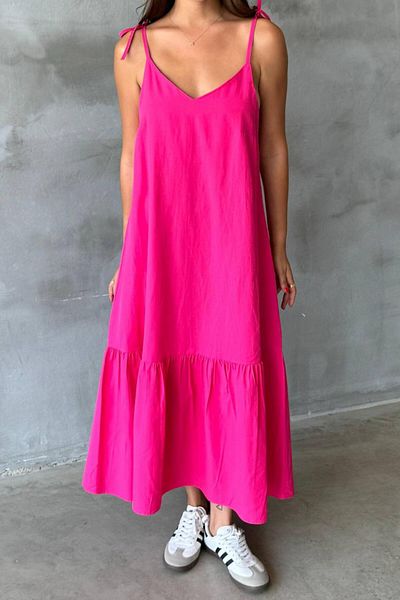 ZISHAN Φόρεμα παραλίας από ύφασμα Poplin με λουράκι Midi Length - 787