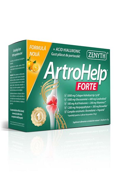 ZENYTH Artrohelp Forte, 28 Sachets, Joint Pain, Hydrolyzed Collagen, Hyaluronic Acid, Boswellia