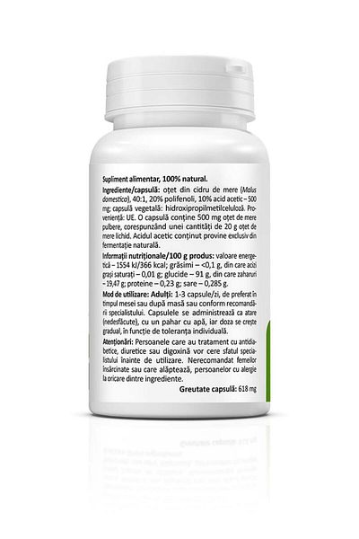 ZENYTH Apple Cider Vinegar, Apple Cider Vinegar, 60cps, Slimming, Blood Sugar, Digestion, Detox, 100% Natural