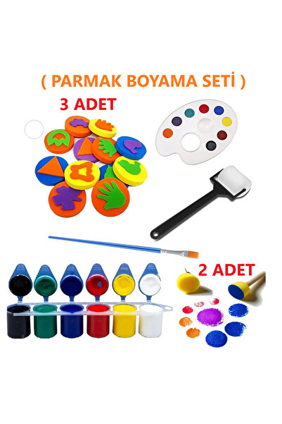 TİFOYS 6x25 ml Parmak Boyası, 3 Adet Eva Baskı, Ponpon Fırça, Sünger Rulo, Pa...
