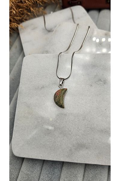 AURA Unakite Stone Natural Stone Pendant, Steel Chain