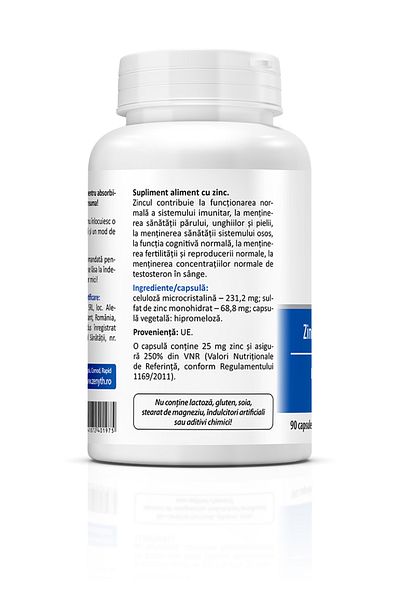 ZENYTH Zinc 25, 90 Capsules, Food Supplement With Zinc Sulfate, 25 Mg/capsule,