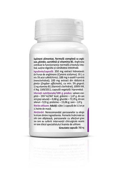 ZENYTH Motility Help, 30 Capsules, Digestion, Intestinal Motility, Artichoke, Ginger, Carnitine, Vit B1