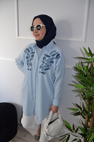 ASELA. OVERSİZE BONCUK İŞLEMELİ TESETTÜR GÖMLEK TUNİK