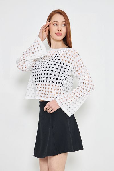 brako tekstil Perforated Knitted Crop Sweater Women's Loose Sweater