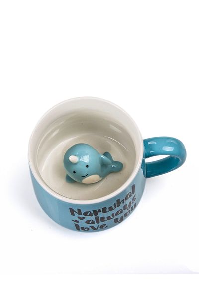 MUKKO HOME 3D Porcelain Mug – Narval Whale Figured, 350 Ml, Cute and Fun Design