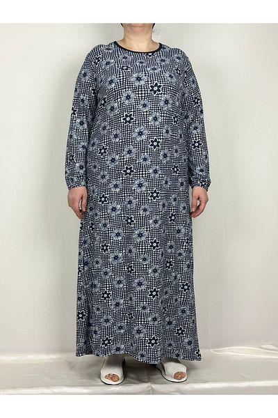 YAŞAR TRİKO Γυναικείο Navy Blue White Crew λαιμόκοψη μακρυμάνικο μανίκια ελαστικά σουέτ εποχιακό μητρικό φόρεμα