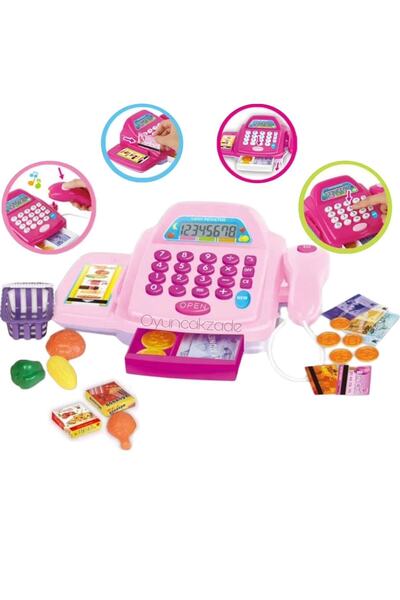 Oyuncakhane Oyuncak Pembe Yazar Kasa Pilli Sesli Barkod Okuyucu Işıklı Gerçek...