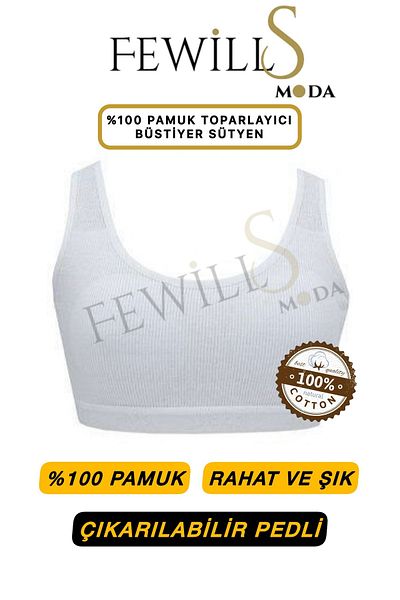 FEWİLLS MODA 100% Cotton Pack of 3 Stylish and Comfortable Removable Padded Women's Recovery Bustier Brush