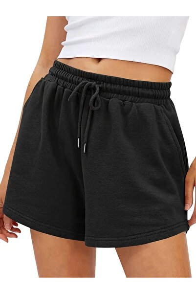 CAONNES Kadın Siyah Şort Büyük Beden Battal Eşofman Altı Spor Rahat Giyim Kaliteli Şık Görünüm ŞAH MODA8874