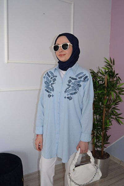 ASELA. OVERSİZE BONCUK İŞLEMELİ TESETTÜR GÖMLEK TUNİK