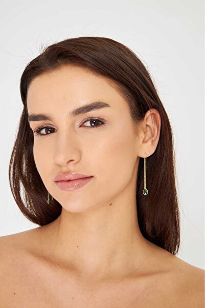 esem gold 925 Ayar yeşil taşlı damla gümüş küpe